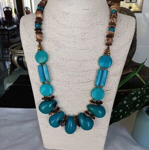 Tagua nut Bronze beads Necklace Set, Earrings , Turquoise, handmade